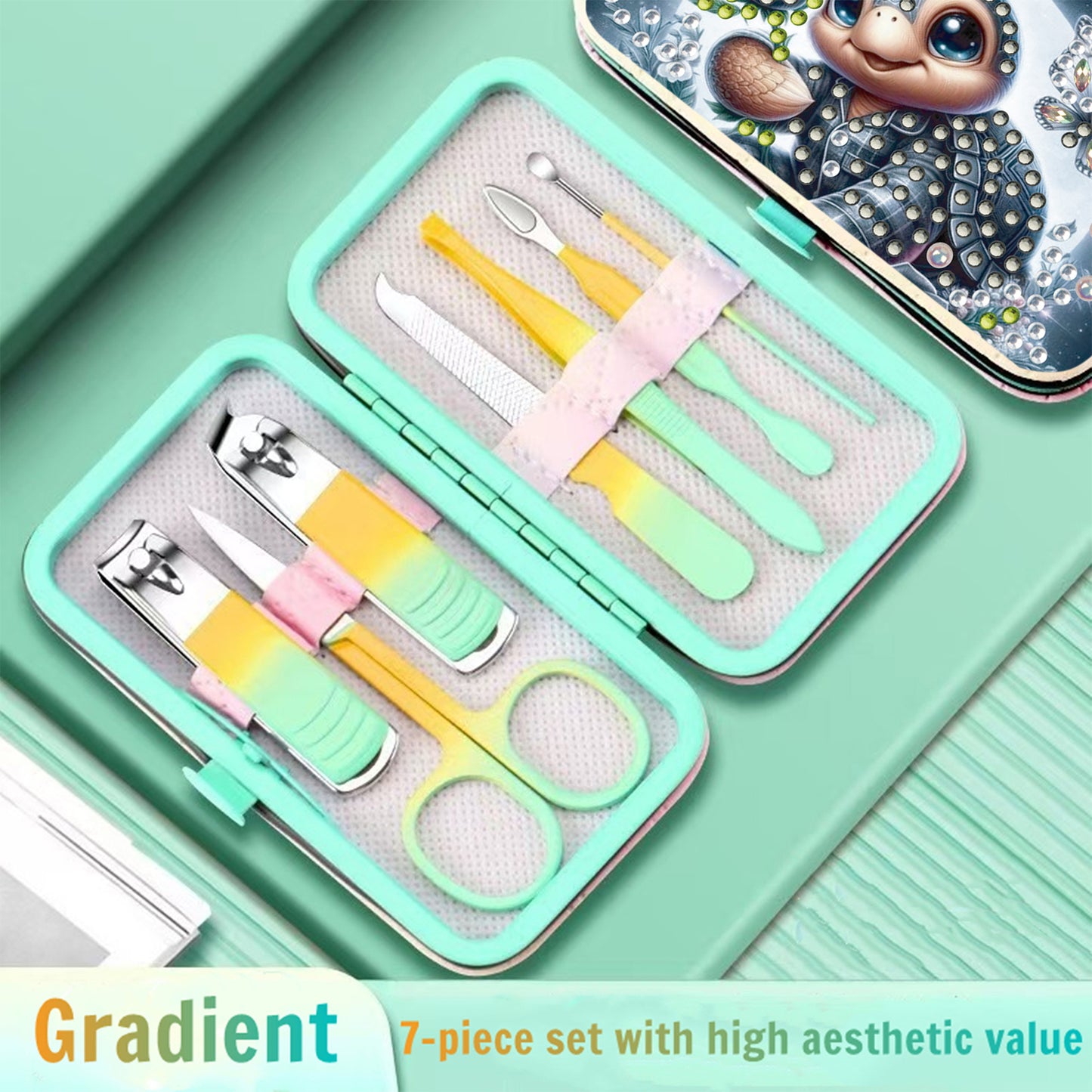 Turtle Theme Diamond Painting Nail Art Bag Set Includes 7 Professional Tools