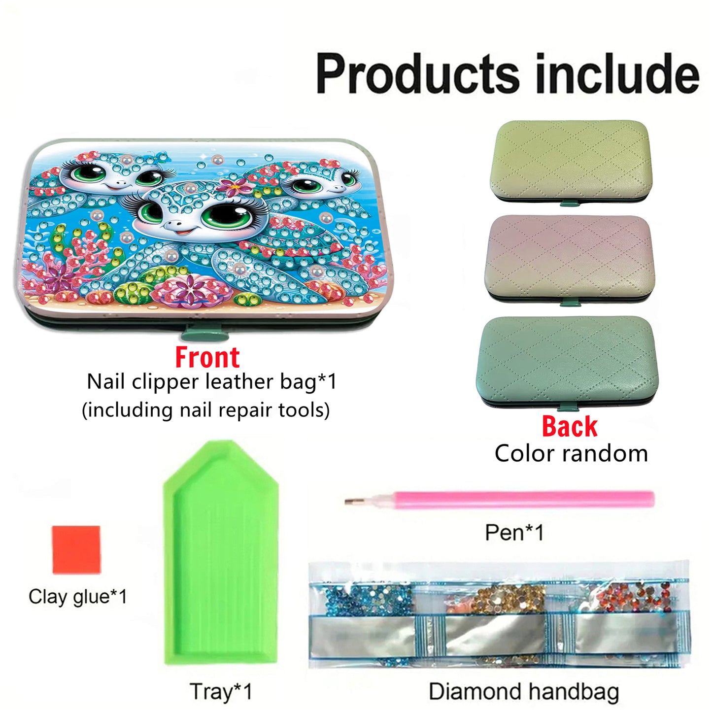 Sea Turtle Diamond Painting Nail Art Bag Set Includes 7 Professional Tools
