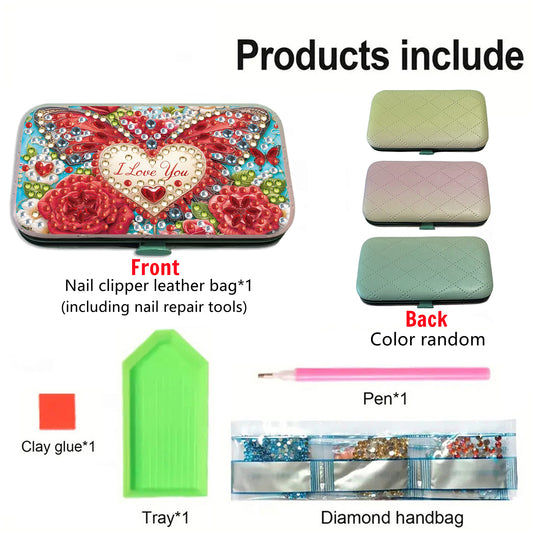 Love Flower Diamond Painting Nail Art Bag Set Includes 7 Professional Tools