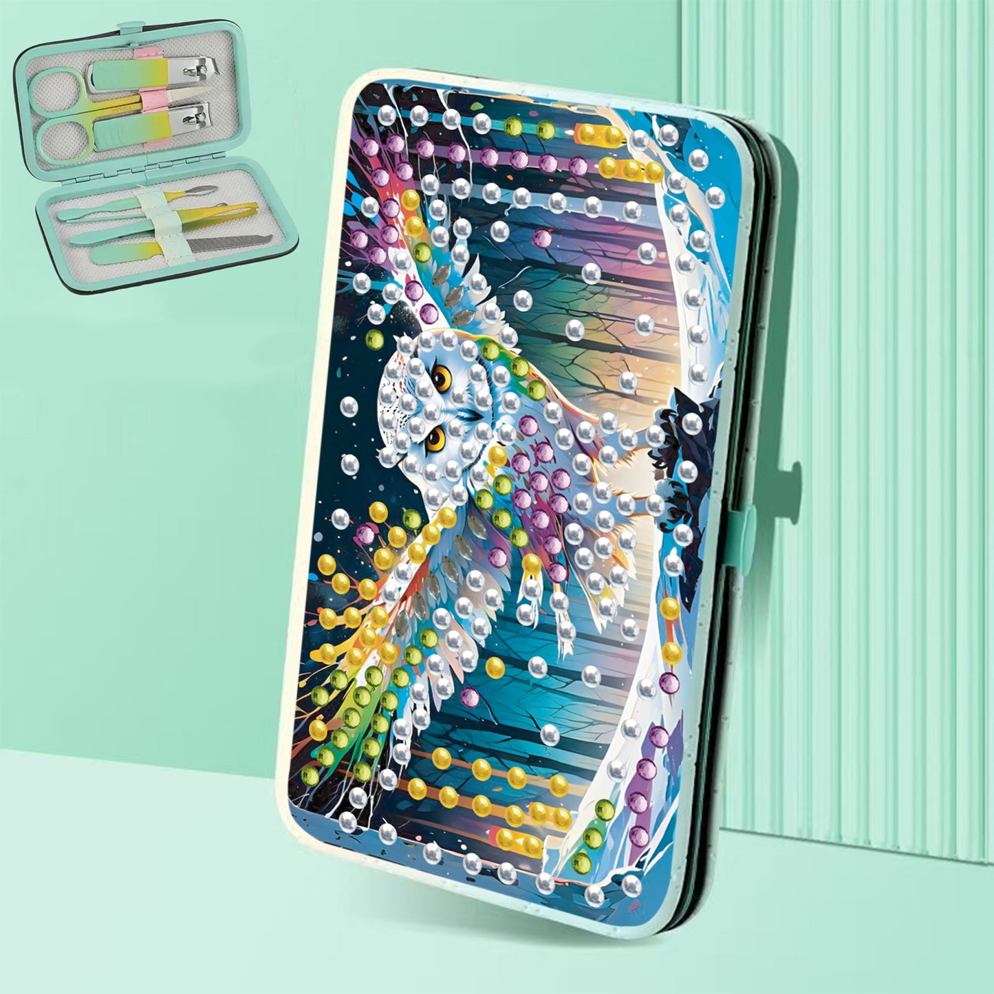 Owl Theme Diamond Painting Nail Art Bag Set Includes 7 Professional Tools