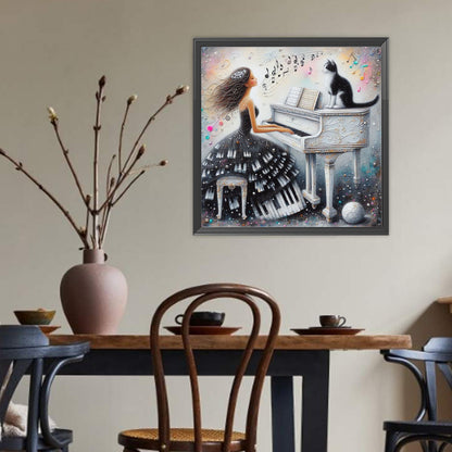 Piano Girl And Cat - Full Round Drill Diamond Painting 40*40CM