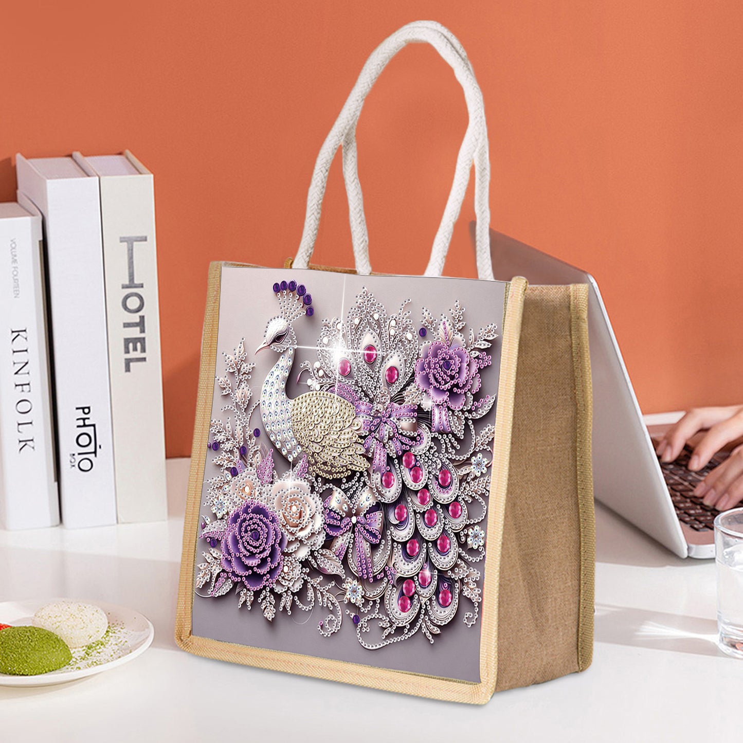 Diamond Painting Shopping Bag Diamond Tote Handbag Partial Drill (Peacock)
