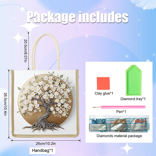 Diamond Painting Shopping Bag Diamond Tote Handbag Partial Drill (Flower Tree)