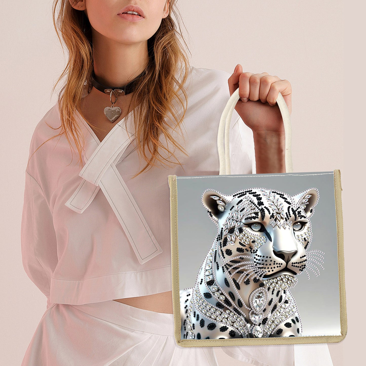 Diamond Painting Shopping Bag Diamond Tote Handbag Partial Drill (Leopard)