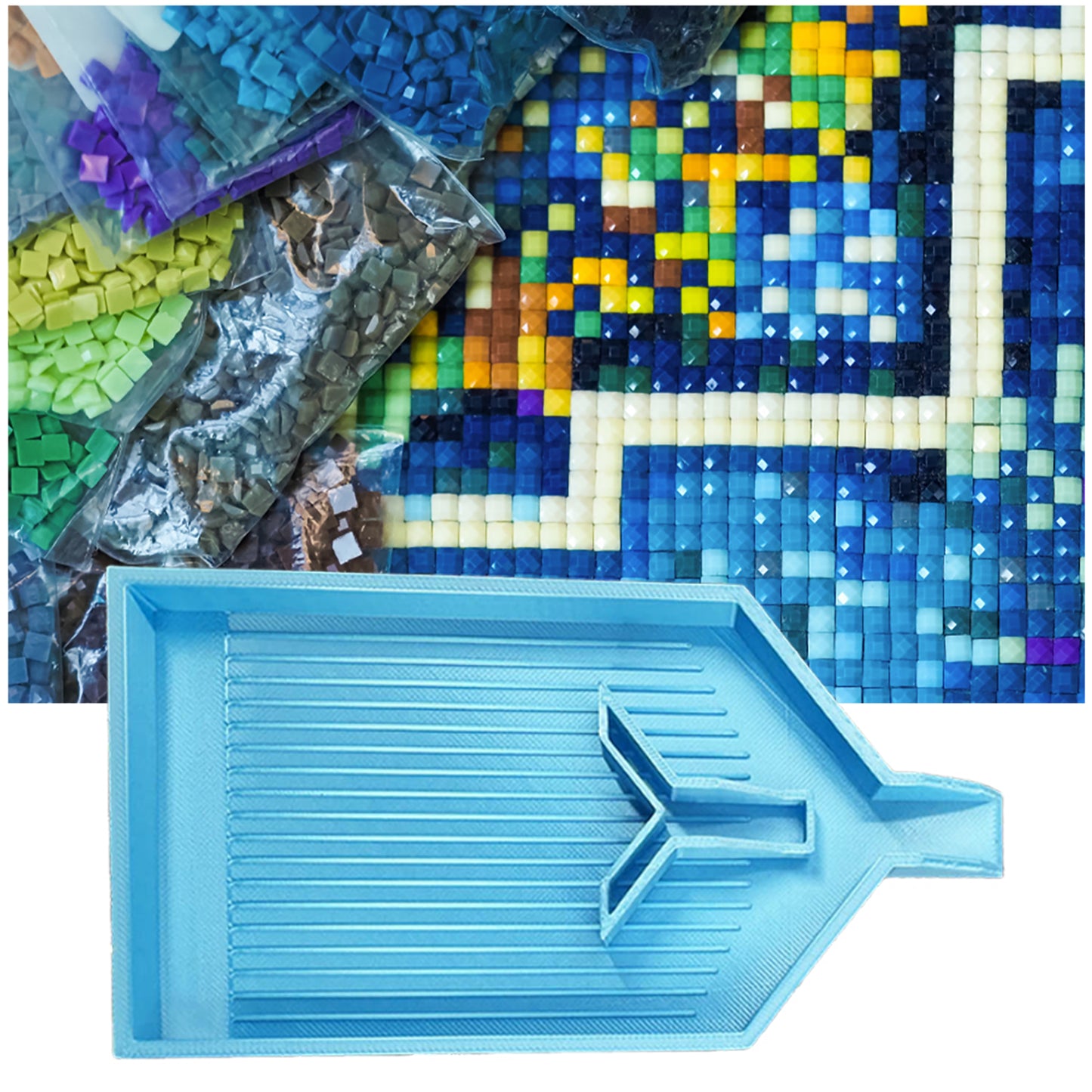 2pcs Diamond Painting Tray Y-Shaped Bead Storage Sorting Plate Tool (Sky Blue)