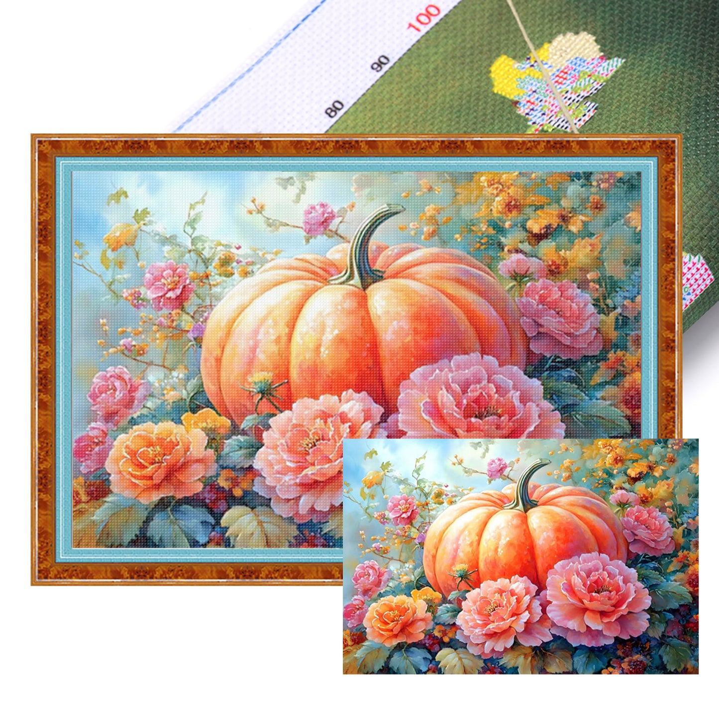 Pumpkin Peony Blossoms - 11CT Stamped Cross Stitch 70*50CM (Mona Lisa Brand)