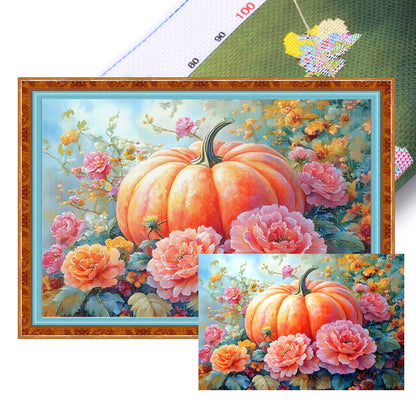 Pumpkin Peony Blossoms - 11CT Stamped Cross Stitch 70*50CM (Mona Lisa Brand)