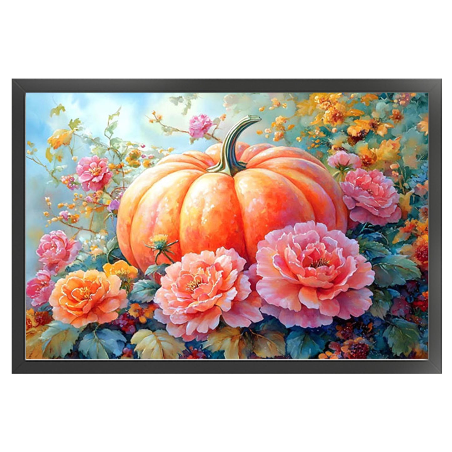 Pumpkin Peony Blossoms - 11CT Stamped Cross Stitch 70*50CM (Mona Lisa Brand)
