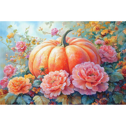 Pumpkin Peony Blossoms - 11CT Stamped Cross Stitch 70*50CM (Mona Lisa Brand)