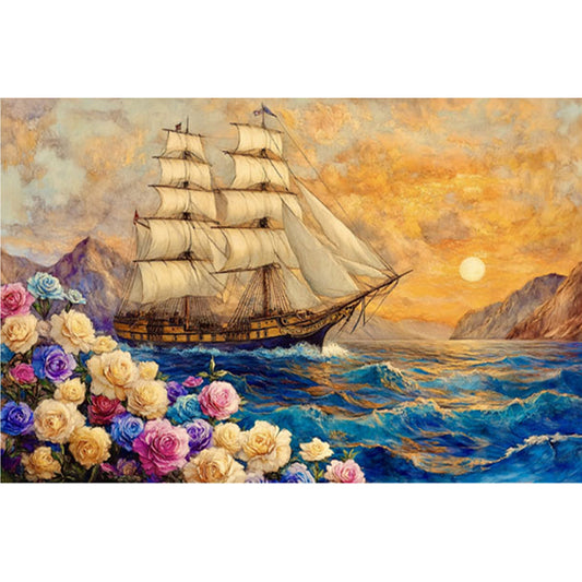 Golden Sea Of Flowers: Smooth Sailing - 11CT Stamped Cross Stitch 75*50CM (Mona Lisa Brand)