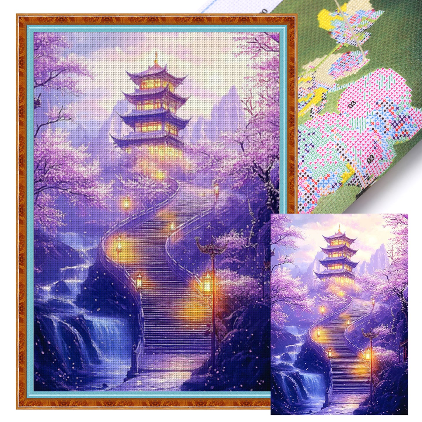 Purple Charm Peach Blossom Paradise - 11CT Stamped Cross Stitch 50*70CM (Mona Lisa Brand)