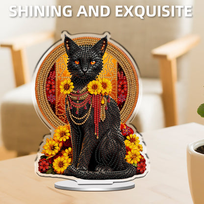 2D Flat Black Cat DIY Acrylic Table Top Diamond Painting Ornament Kit for Adults
