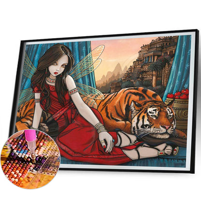 Tiger Girl - Partial AB Round Drill Diamond Painting 50*40CM