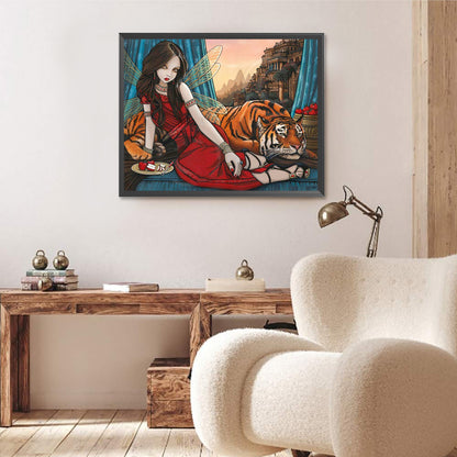 Tiger Girl - Partial AB Round Drill Diamond Painting 50*40CM