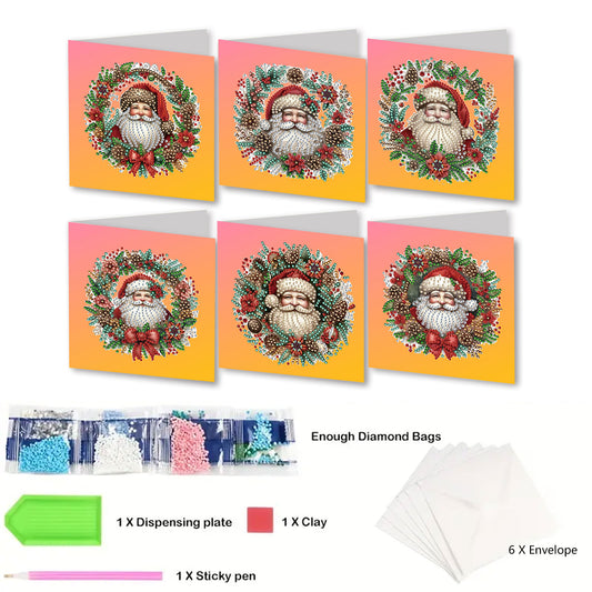 6pcs DIY Diamond Painting Greeting Card Set for Holiday Blessings Christmas Gift