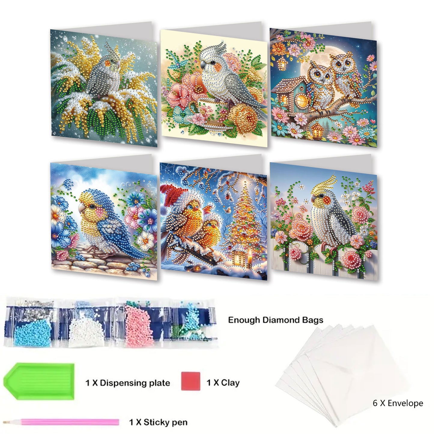 6pcs DIY Diamond Painting Greeting Card Set for Holiday Blessings Christmas Gift