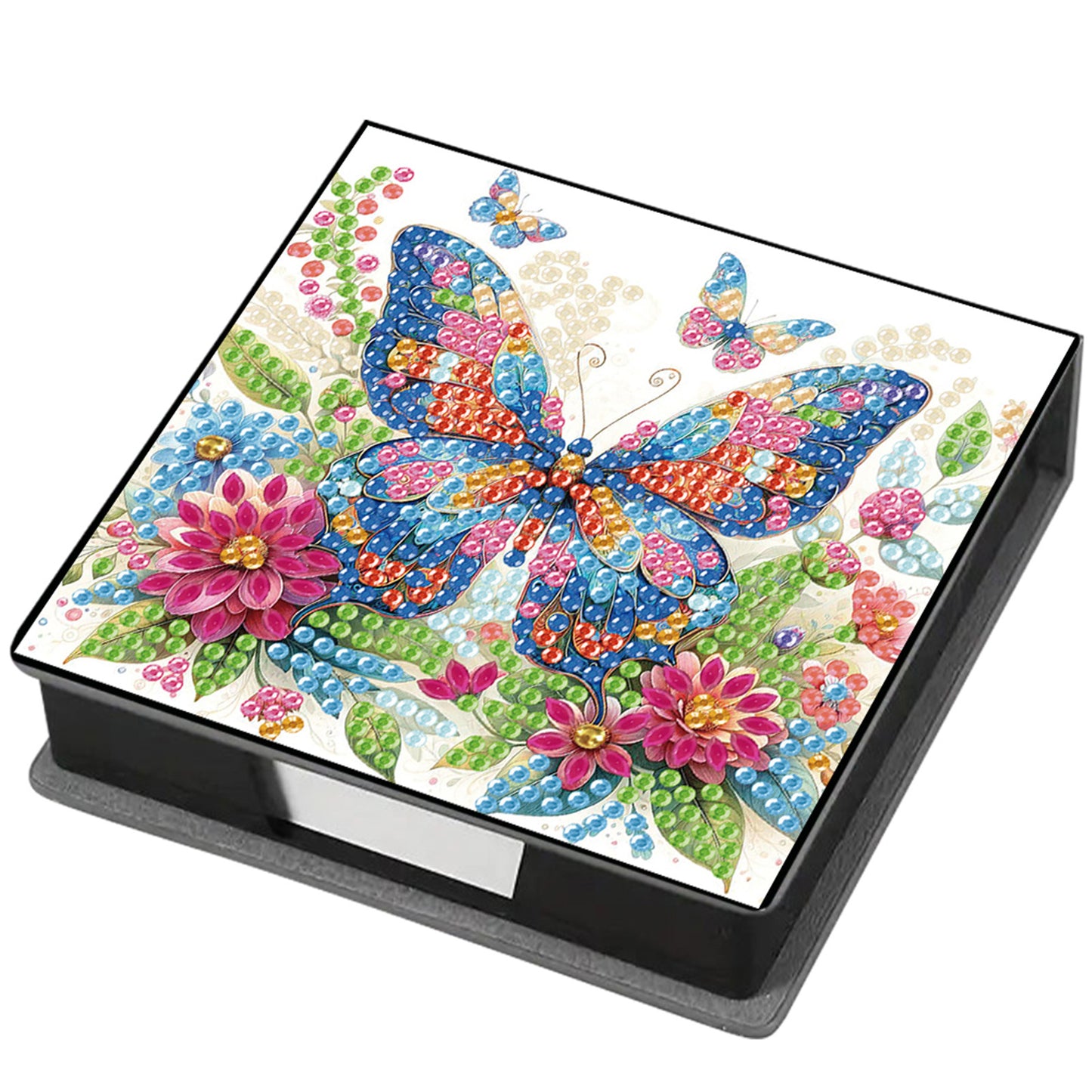 5D Butterfly DIY PU Diamond Painting Notecard Box with 160 Sheets Paper Holder