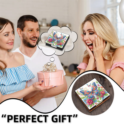 5D Butterfly DIY PU Diamond Painting Notecard Box with 160 Sheets Paper Holder