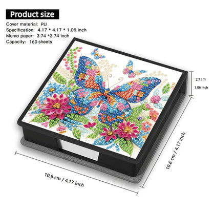 5D Butterfly DIY PU Diamond Painting Notecard Box with 160 Sheets Paper Holder