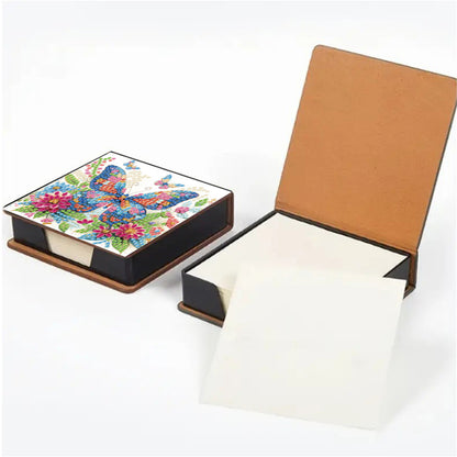5D Butterfly DIY PU Diamond Painting Notecard Box with 160 Sheets Paper Holder