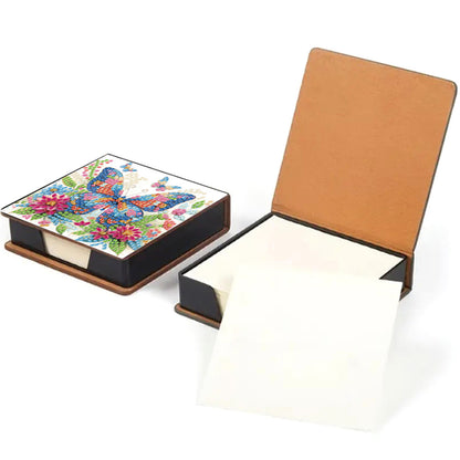 5D Butterfly DIY PU Diamond Painting Notecard Box with 160 Sheets Paper Holder