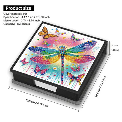 5D Dragonfly DIY PU Diamond Painting Notecard Box with 160 Sheets Paper Holder