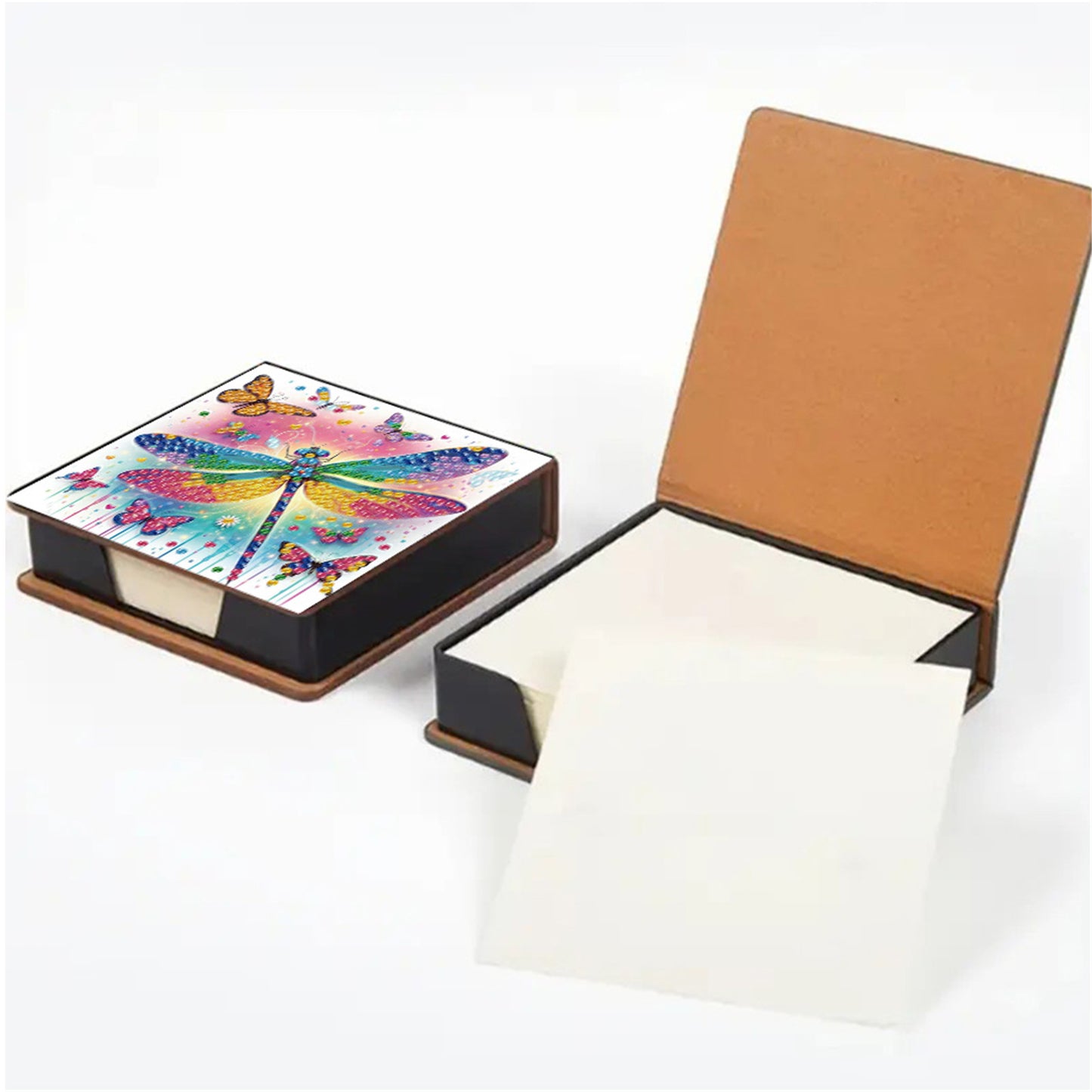 5D Dragonfly DIY PU Diamond Painting Notecard Box with 160 Sheets Paper Holder