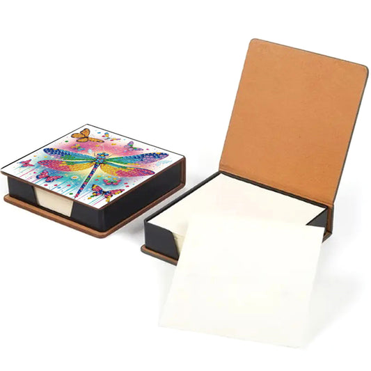 5D Dragonfly DIY PU Diamond Painting Notecard Box with 160 Sheets Paper Holder