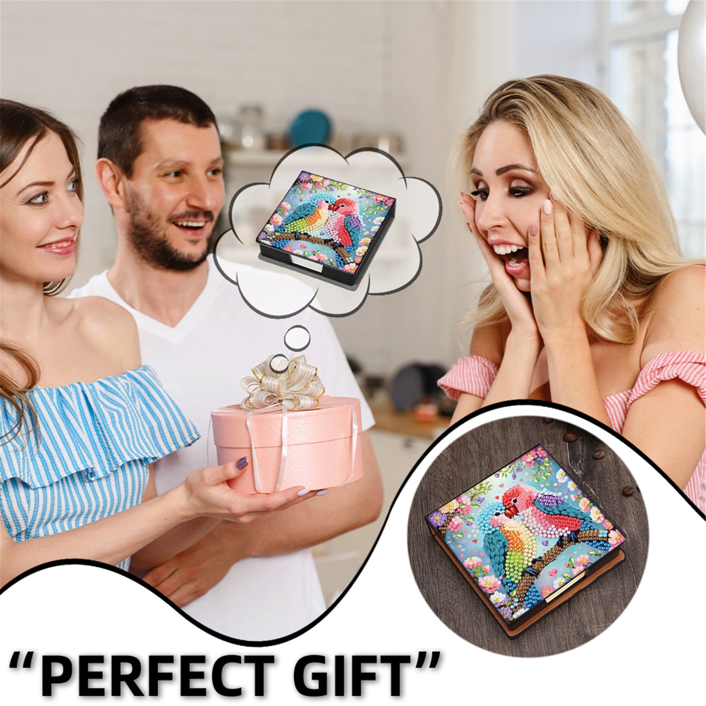 5D Bird DIY PU Diamond Painting Notecard Box with 160 Sheets Paper Note Holder