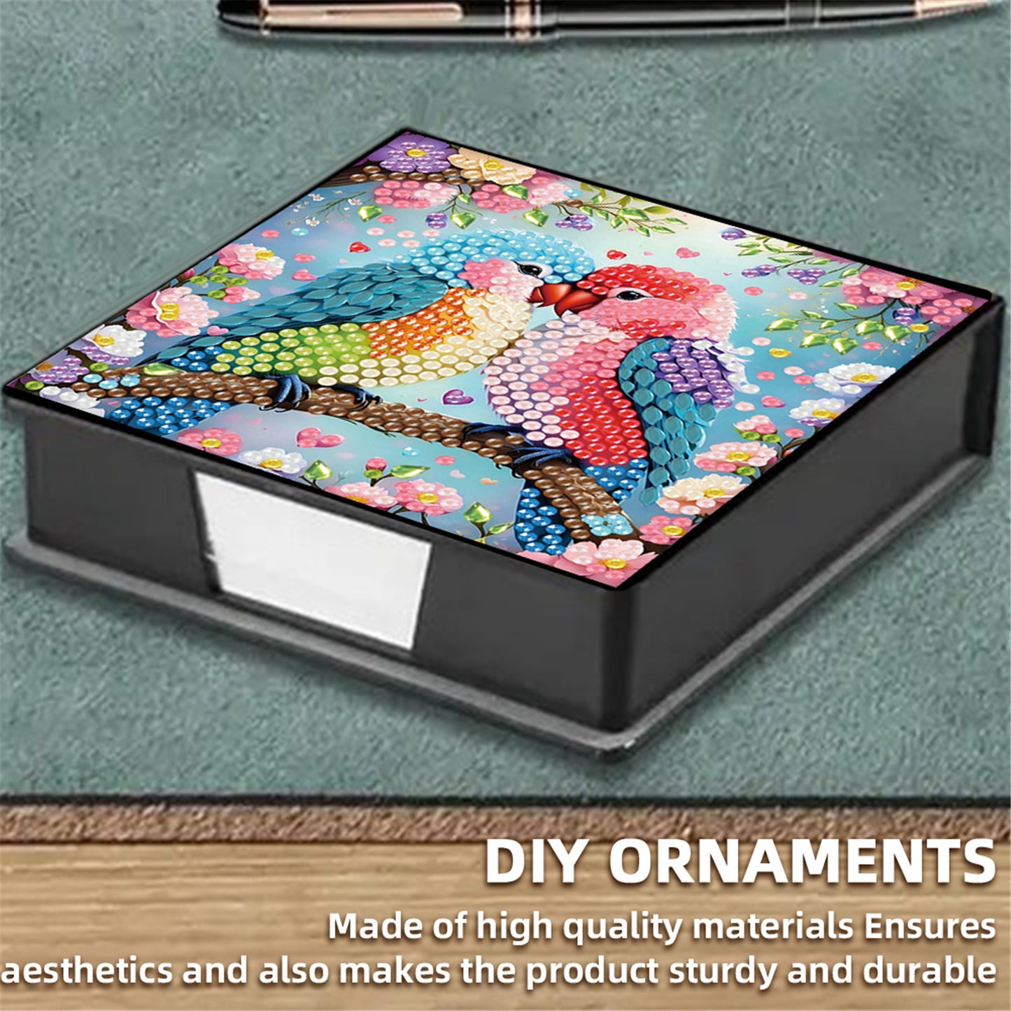 5D Bird DIY PU Diamond Painting Notecard Box with 160 Sheets Paper Note Holder