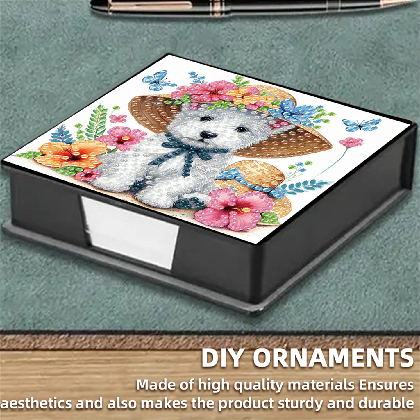 5D Puppy DIY PU Diamond Painting Notecard Box with 160 Sheets Paper Note Holder