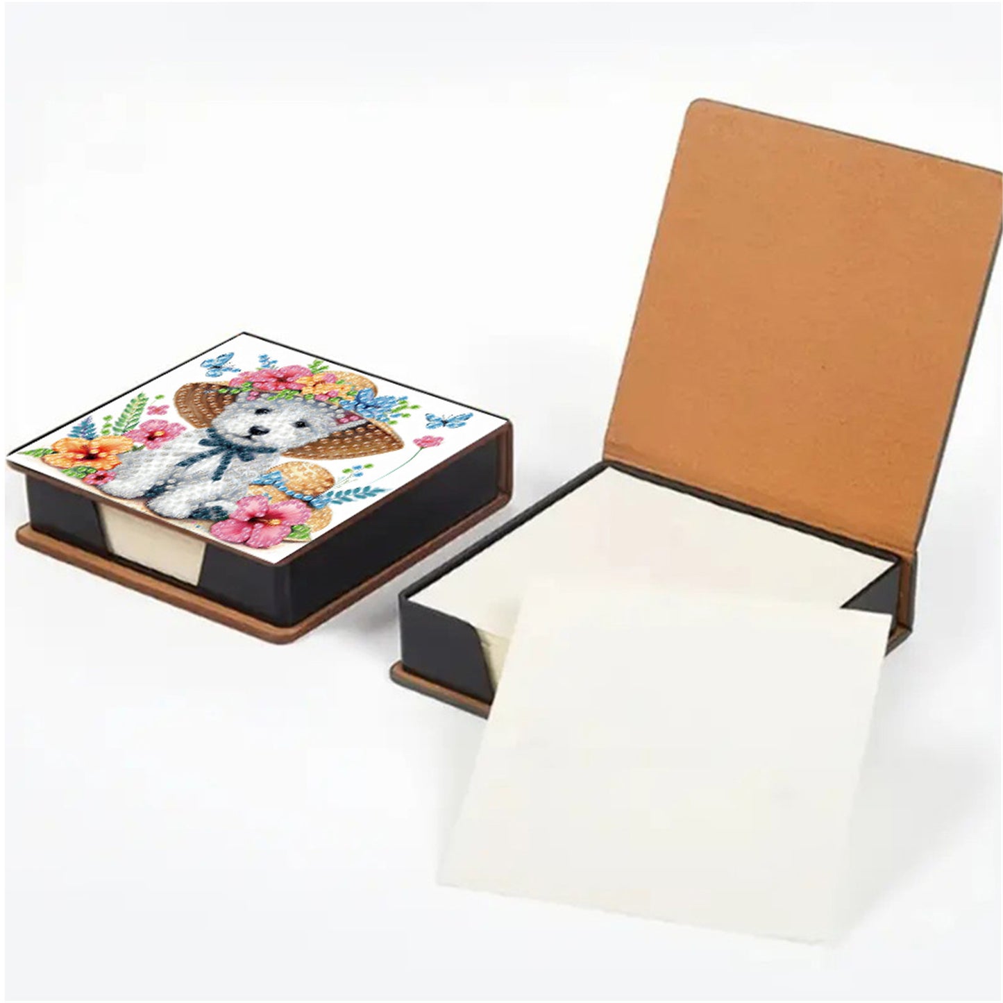 5D Puppy DIY PU Diamond Painting Notecard Box with 160 Sheets Paper Note Holder