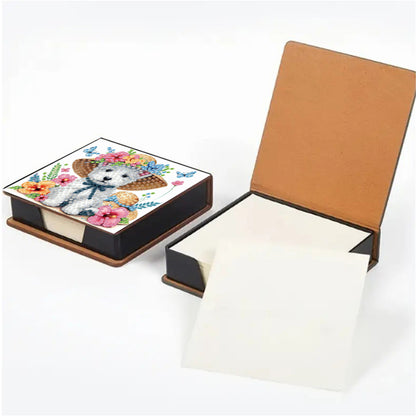 5D Puppy DIY PU Diamond Painting Notecard Box with 160 Sheets Paper Note Holder