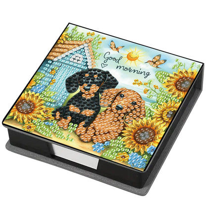 5D Dachshund DIY PU Diamond Painting Notecard Box with 160 Sheets Paper Holder