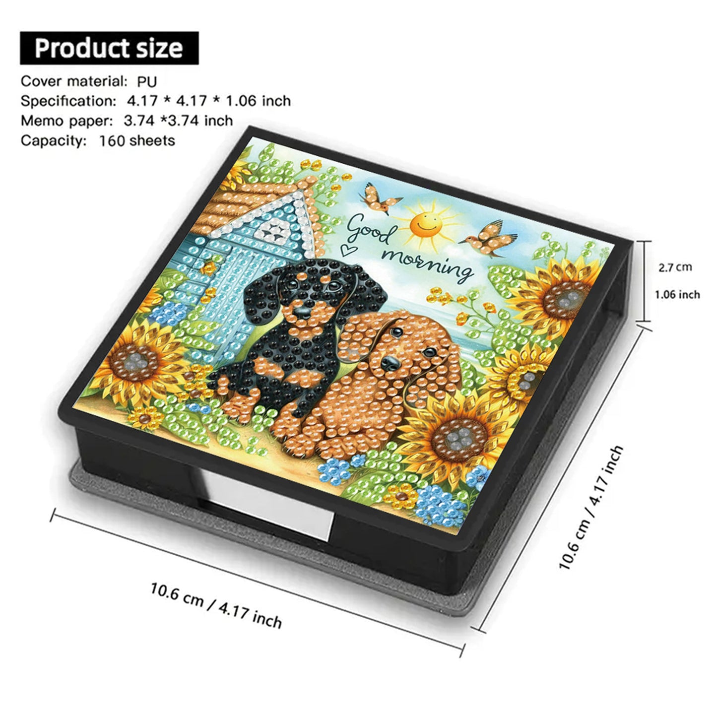 5D Dachshund DIY PU Diamond Painting Notecard Box with 160 Sheets Paper Holder