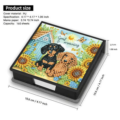 5D Dachshund DIY PU Diamond Painting Notecard Box with 160 Sheets Paper Holder