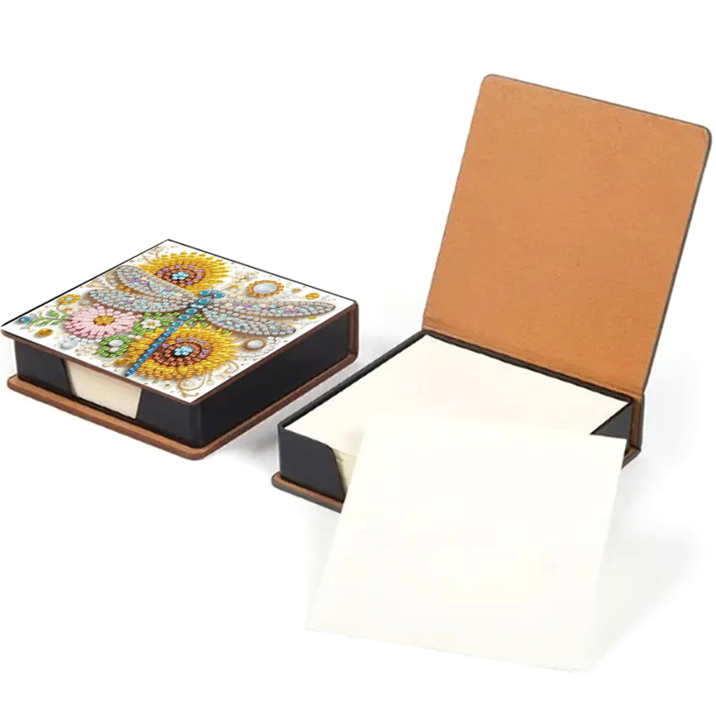 5D Dragonfly DIY PU Diamond Painting Notecard Box with 160 Sheets Paper Holder