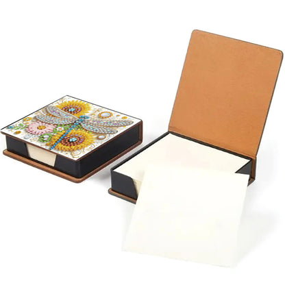 5D Dragonfly DIY PU Diamond Painting Notecard Box with 160 Sheets Paper Holder