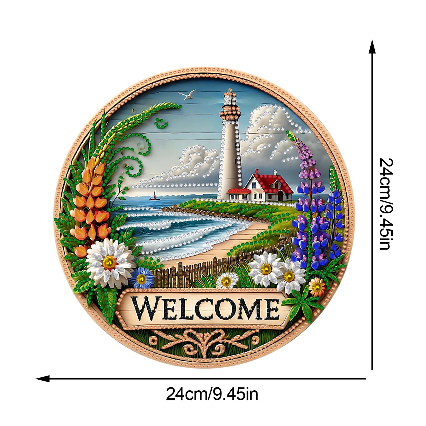 2D Flat DIY Lighthouse Diamond Art Pendant Double-Sided Diamond Painting Set