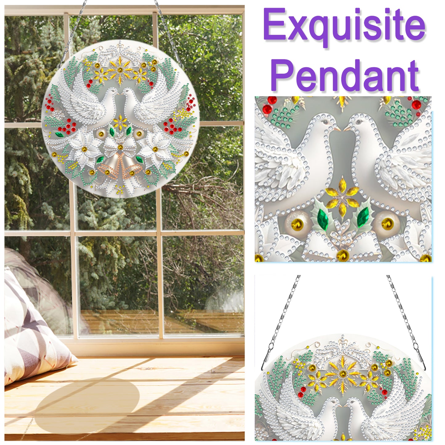 2D Flat DIY Christmas Dove Diamond Art Pendant Double-Sided Diamond Painting Set