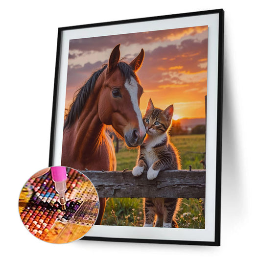 Horse And Cat - Full Round Drill Diamond Painting 40*50CM