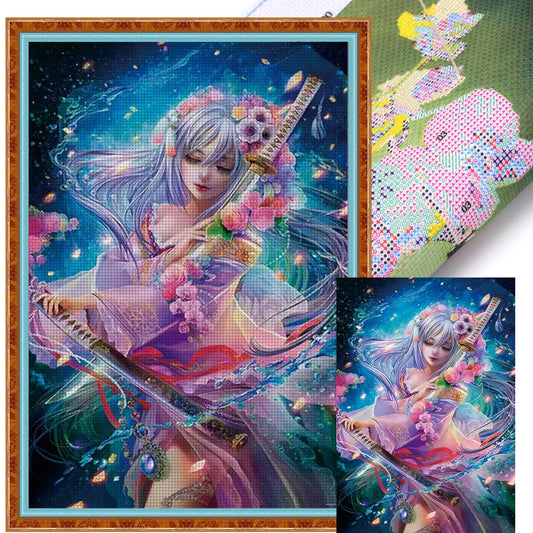 Anime Beauties - 14CT Stamped Cross Stitch 50*69CM (Egyptian cotton)(Xiaobai)