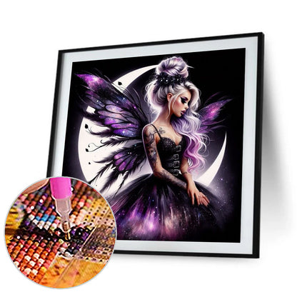 Butterfly Girl And Moon - Full Round Drill Diamond Painting 40*40CM