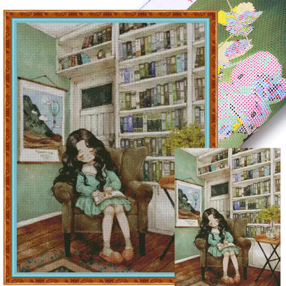 Forest Girl Diary - 14CT Stamped Cross Stitch 46*60CM (Egyptian cotton)(Xiaobai)