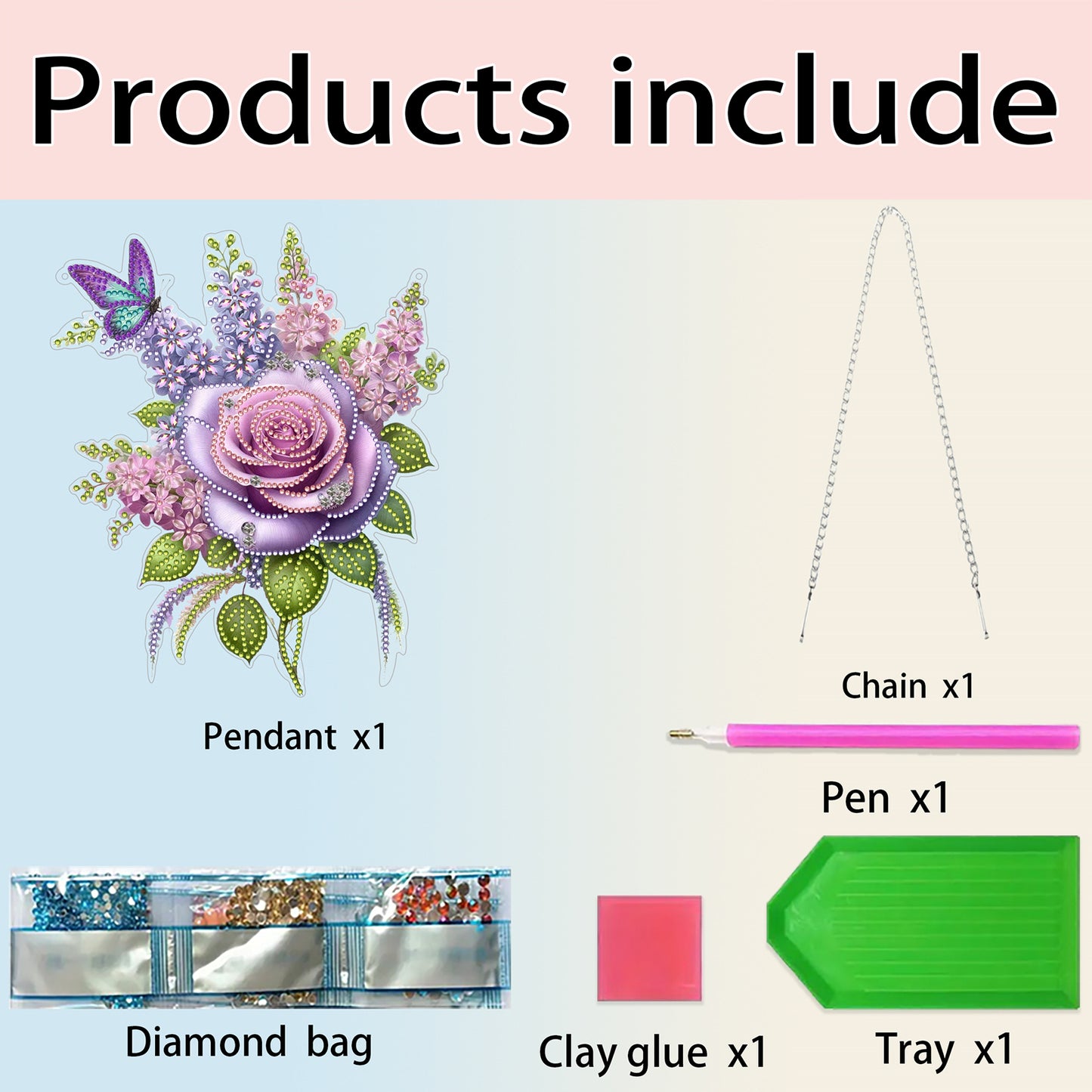 2D Flat DIY Hanging Diamond Art Kits DIY Home Decor Hanging Charm (Rose)