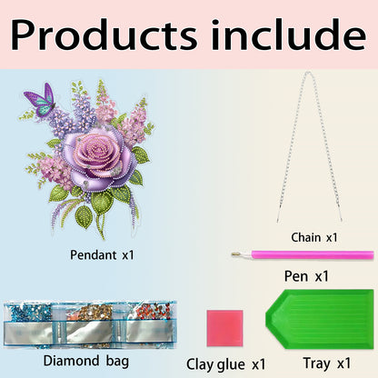 2D Flat DIY Hanging Diamond Art Kits DIY Home Decor Hanging Charm (Rose)