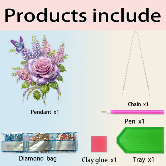 2D Flat DIY Hanging Diamond Art Kits DIY Home Decor Hanging Charm (Rose)