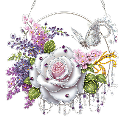 2D Flat DIY Hanging Diamond Art Kits DIY Home Decor Hanging Charm (Rose Wreath)
