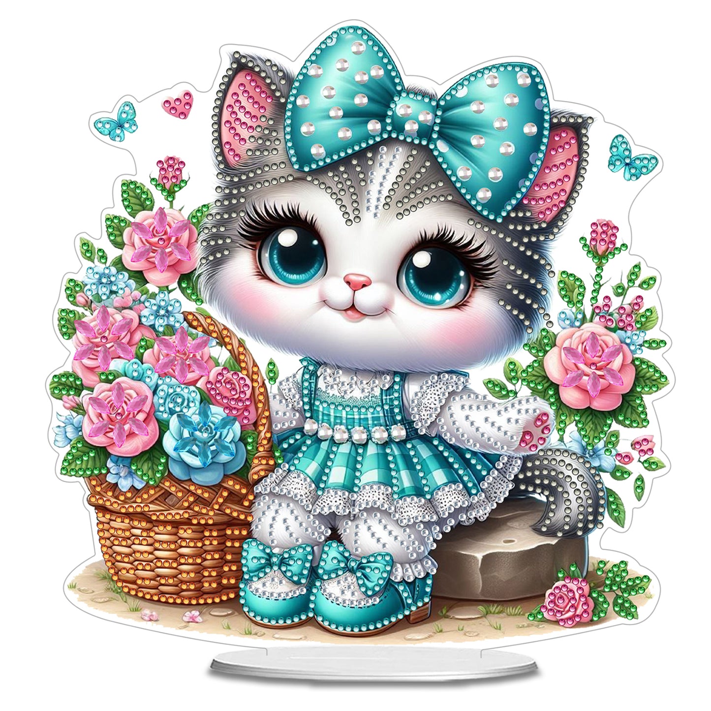 2D Flat DIY 5D DIY Diamond Art Tabletop Ornament Kit for Table Home Decor (Cat)