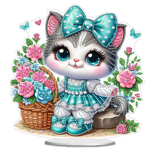2D Flat DIY 5D DIY Diamond Art Tabletop Ornament Kit for Table Home Decor (Cat)